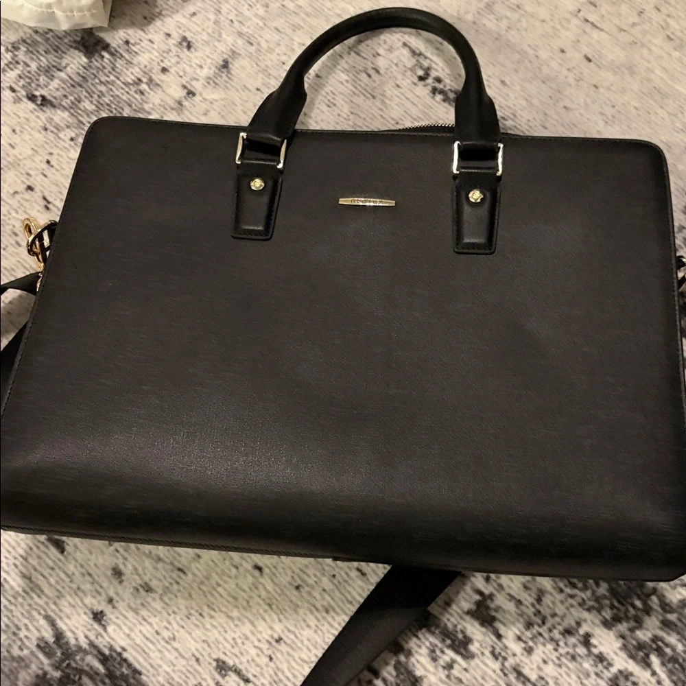 Bostanten Black Leather Briefcase for Men